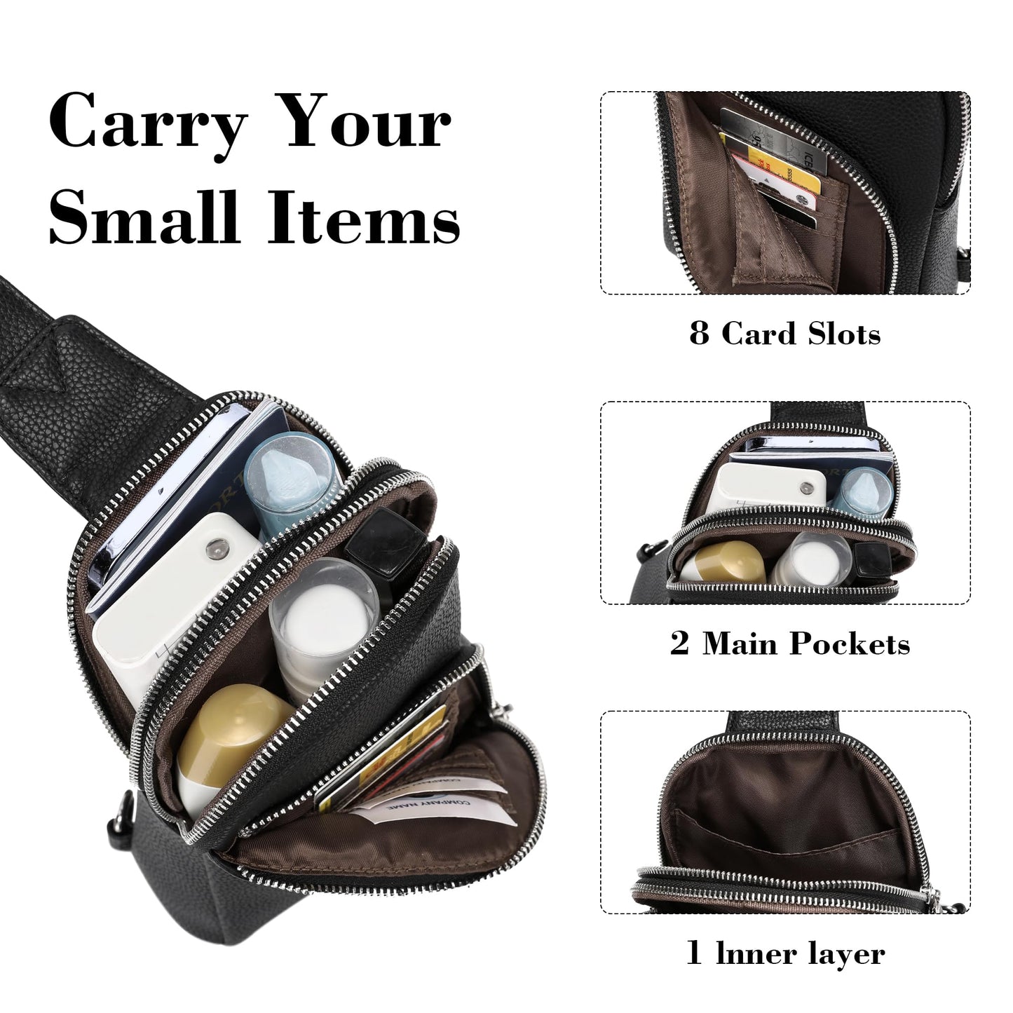 INICAT RFID Blocking Sling Bag, Anti Theft Crossbody Bag for Women Compact Travel Purses Vegan Leather (Black)