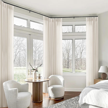 Pinch Pleated Linen Curtains 102 Inch long Memory Shape Training Pleat Drape with Hooks Rings Back Tab for Living Room Patio Glass Door Modern Neutral Cream Ivory Birch Semi Sheer 102 Inch Curtain