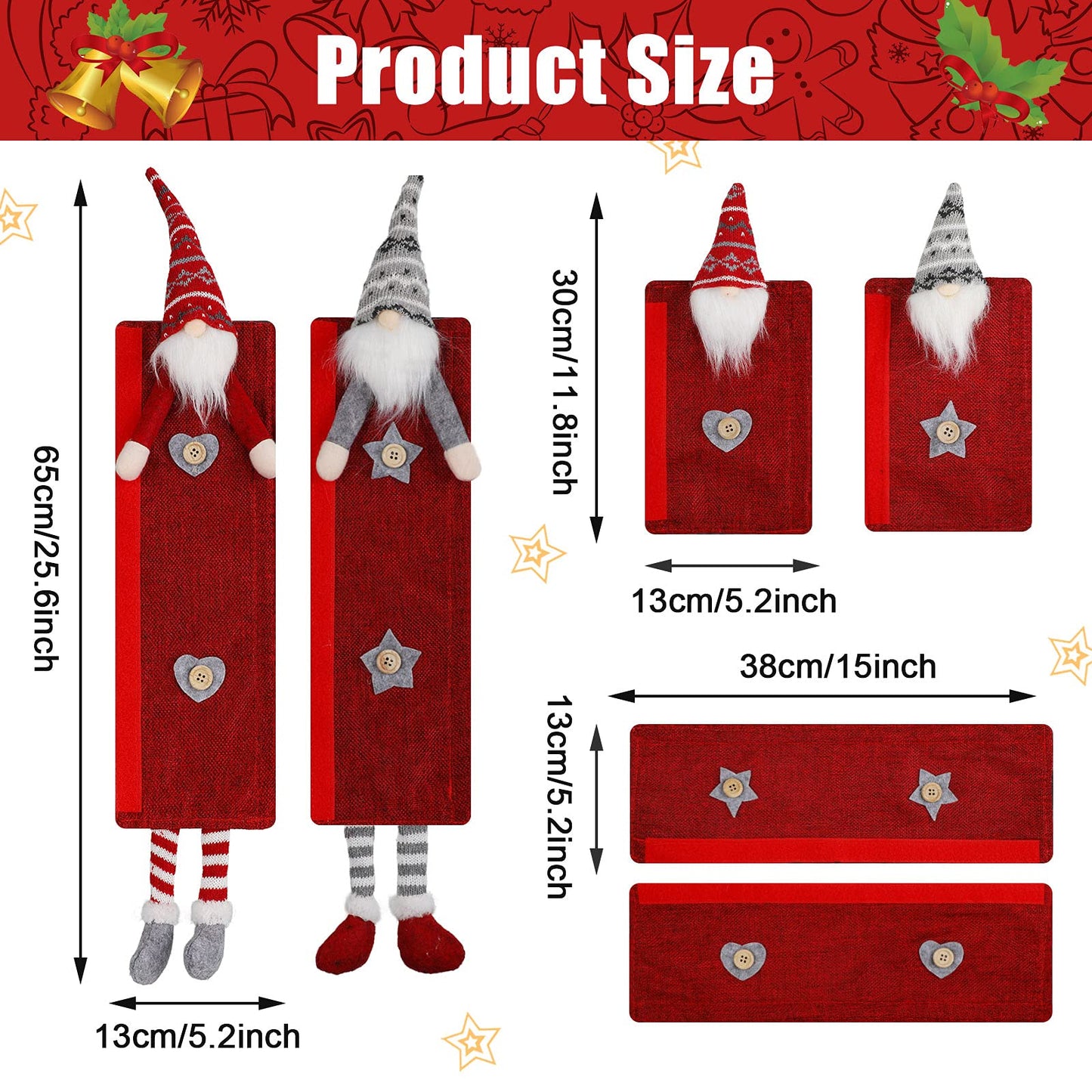 TOODOO 6 Pieces Christmas Refrigerator Handle Covers Tome Gnome Refrigerator Handle Covers Winter Oven Fridge Door Handles Protector Kitchen Appliance for Holiday New Year Microwave Dishwasher