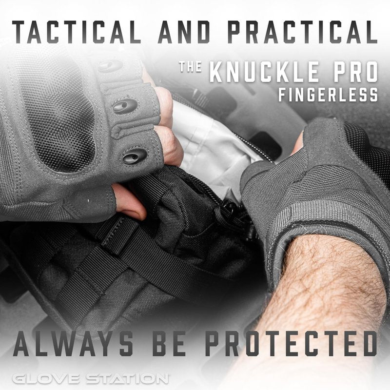 Glove Station The Outdoor - Fingerless Knuckle Gloves for Men - Motorcycle Gloves for Airsoft, Hunting, Work and Hiking - Gray, Medium