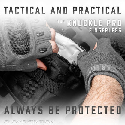 Glove Station Fingerless Knuckle Gloves for Men - Motorcycle Gloves for, Airsoft, Hunting, Work and Hiking - Gray, X-Large