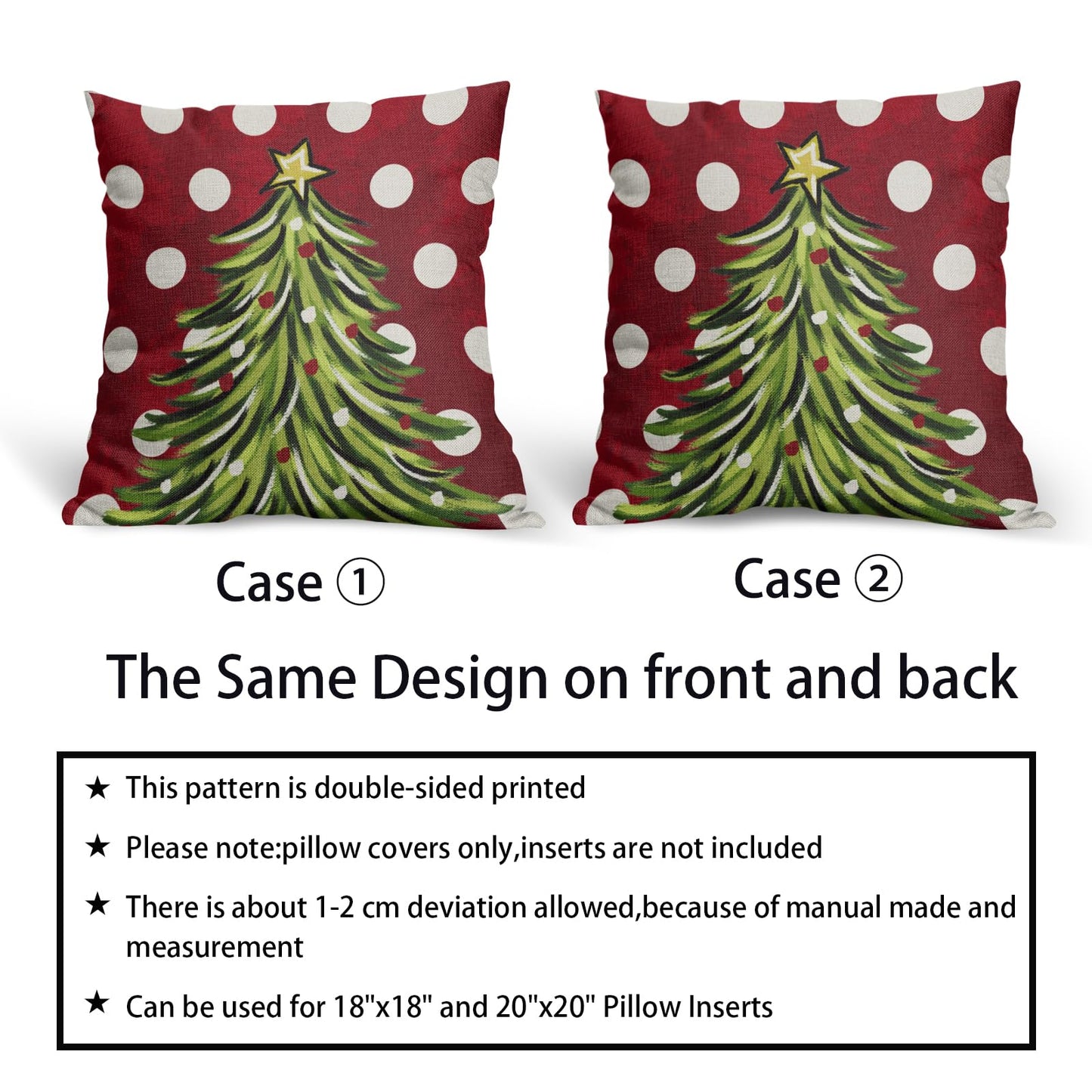 Sivirary Dark Red Christmas Pillow Covers 18x18 Inch Set of 2 Xmas Tree Polka Dots Holiday Decorative Winter Throw Pillowcases Outdoor Seasonal Farmhouse Cushion Cases Decor for Sofa Couch Bed