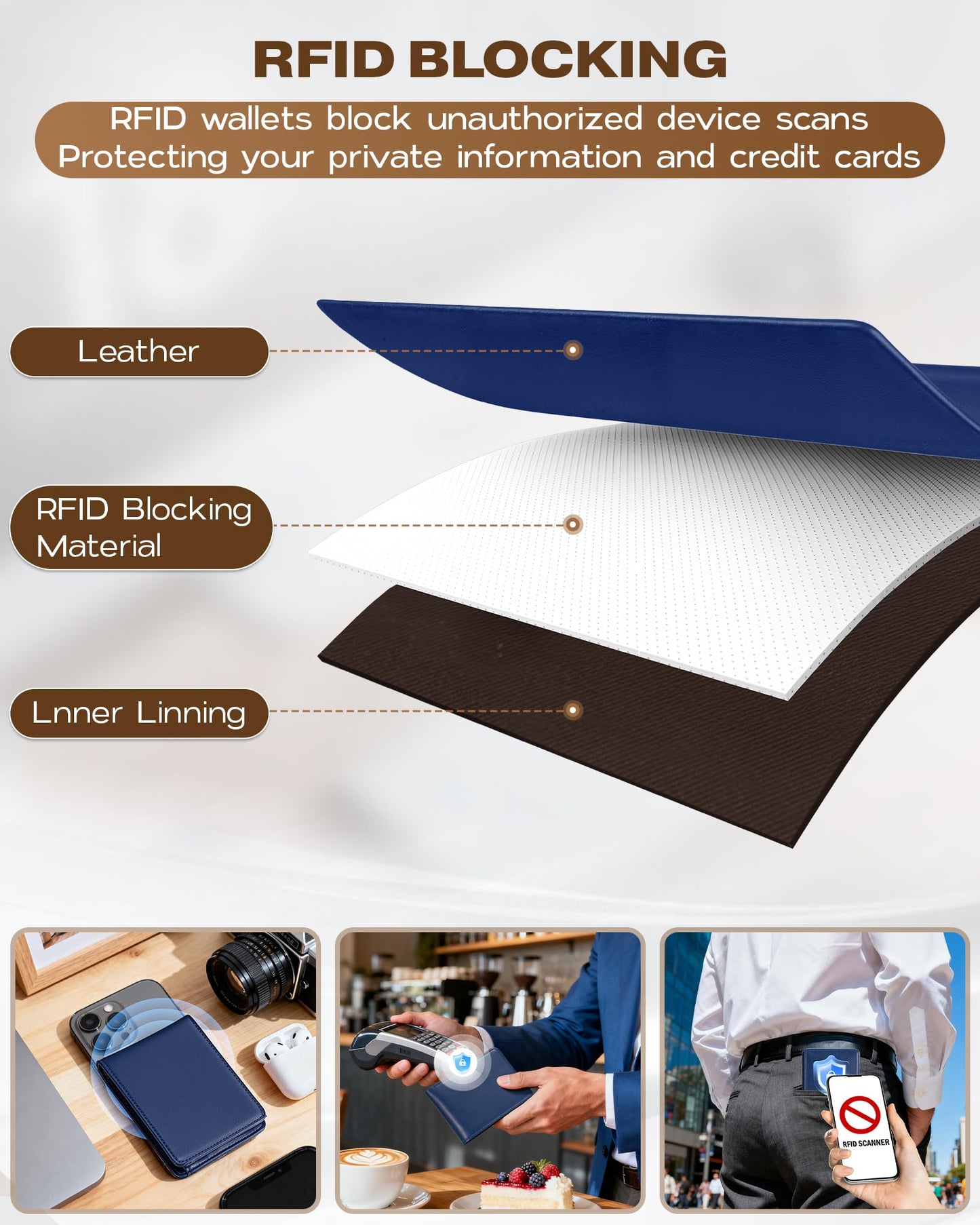 GNDR Wallet For Men Bifold Blue RFID Blocking Slim Faux Leather Wallets Card Holder Front Pocket Minimalist Men Accessories With Gift Box