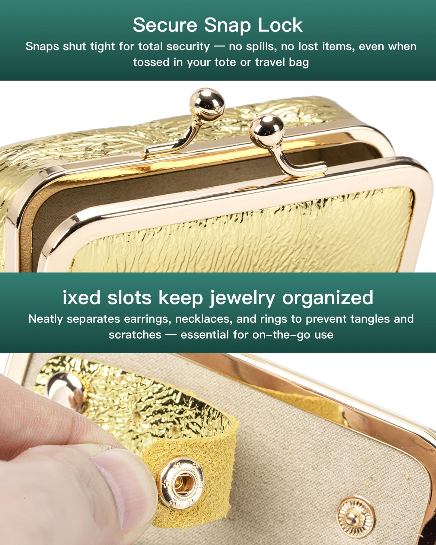 Nsciyise Genuine Leather Travel Jewelry Box, Mini Jewelry Organizer Case with Mirror for Women, Small Lipstick Bag for Purse, Cute Portable Gift for Her women giril (Green, Lridescent)