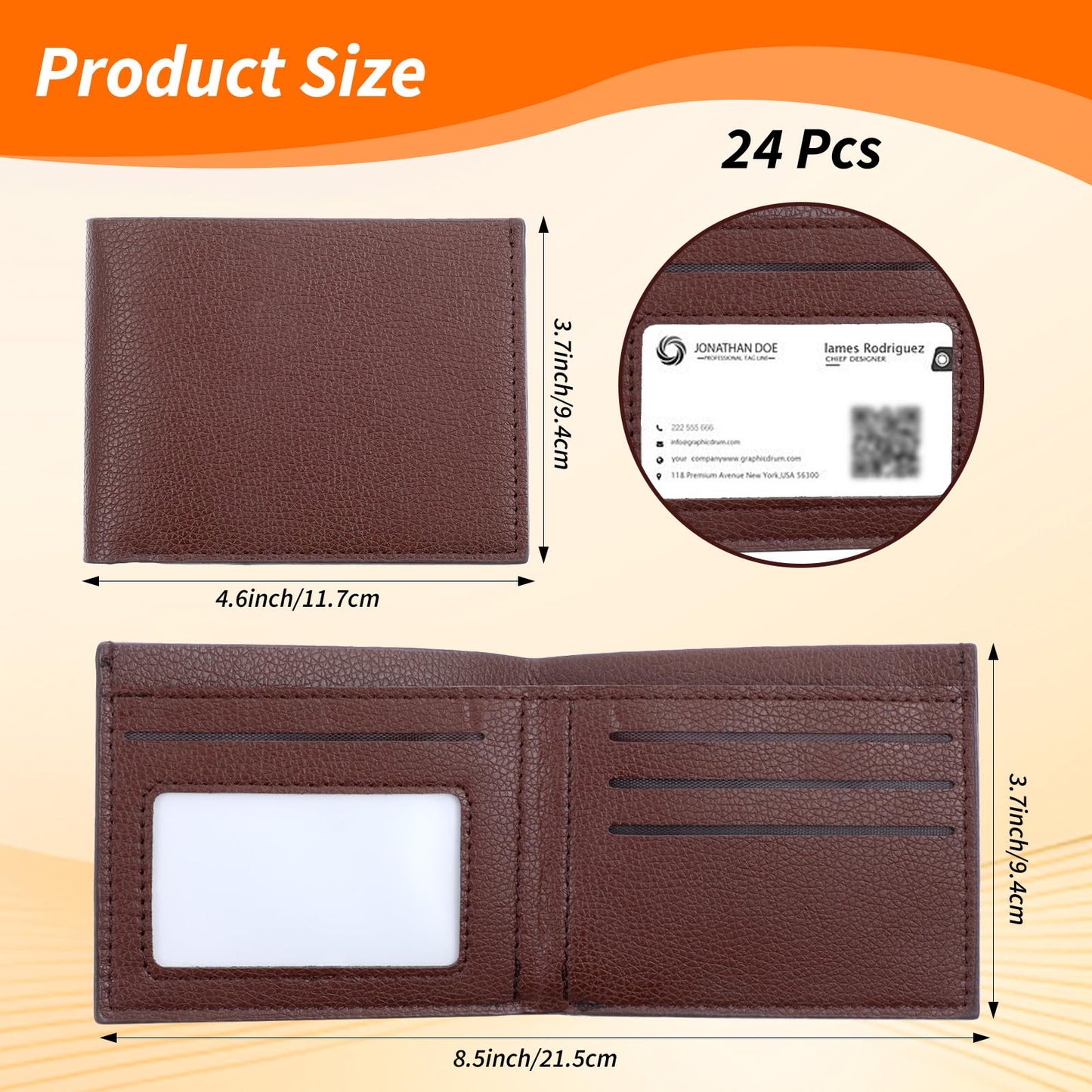 MAQUITA 24 Pcs PU Leather Bifold Wallets for Men, Men’s Wallet Bulk for DIY Engraving with Money Clip & Card Holder (Khaki)