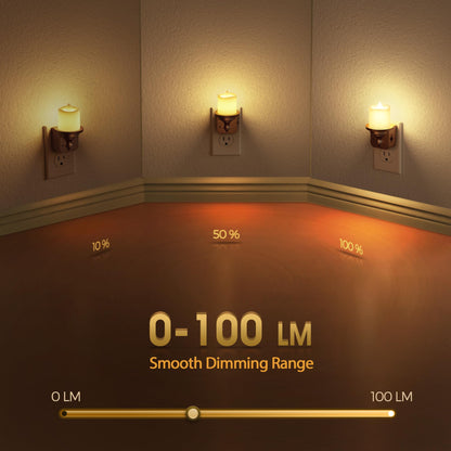 Briignite Flameless Candle Night Lights, Amber Plug-in 2 Pack, LED Candle with Light Sensor, 0-100LM Dimmable, Kids Hallway Bathroom Nightlight