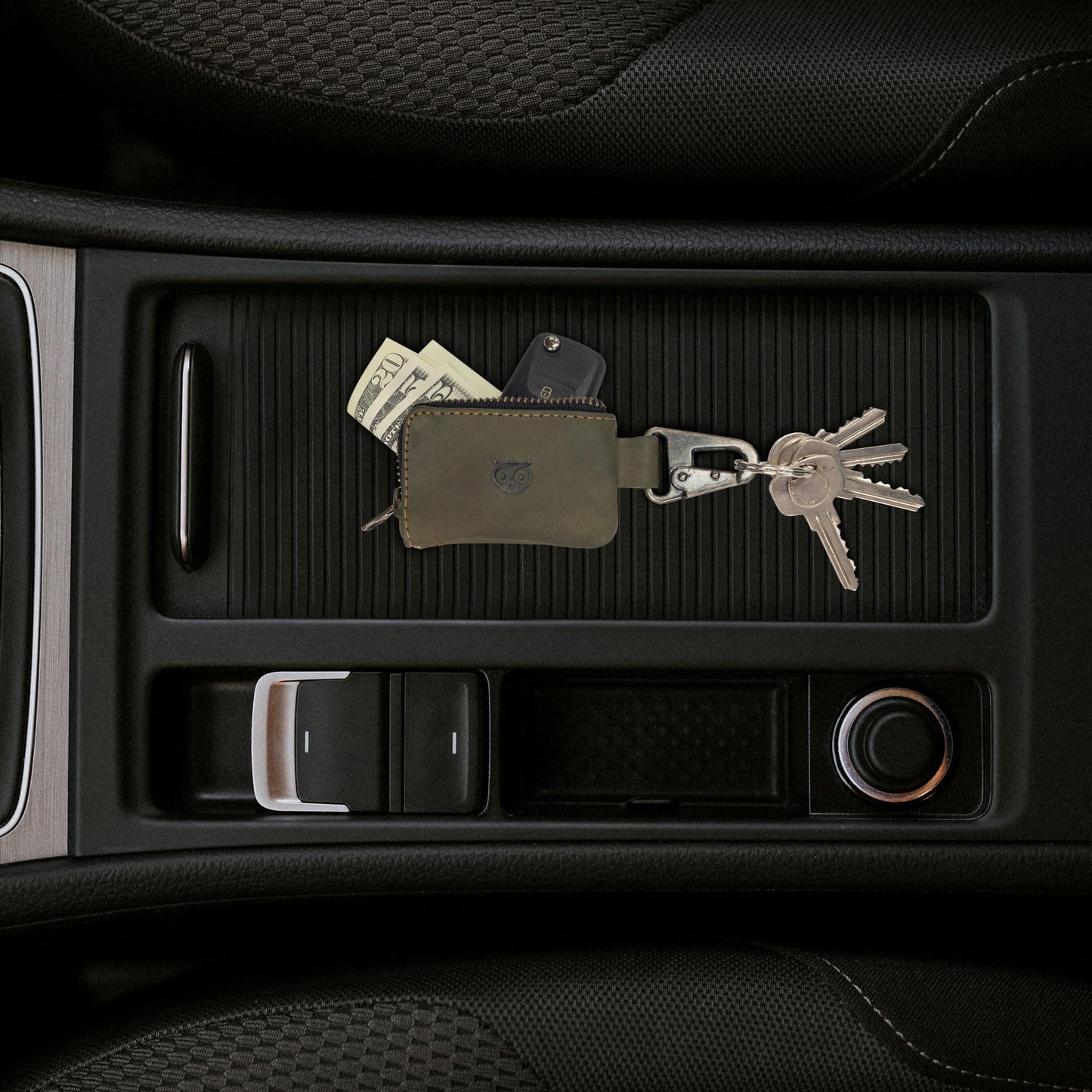 Hide & Drink, Leather Car Key Holder/Headphone & Charging Cables/Memory Cards/Flash Drives/Cash Zipper Case with Clasp Handmade :: Dark Jade