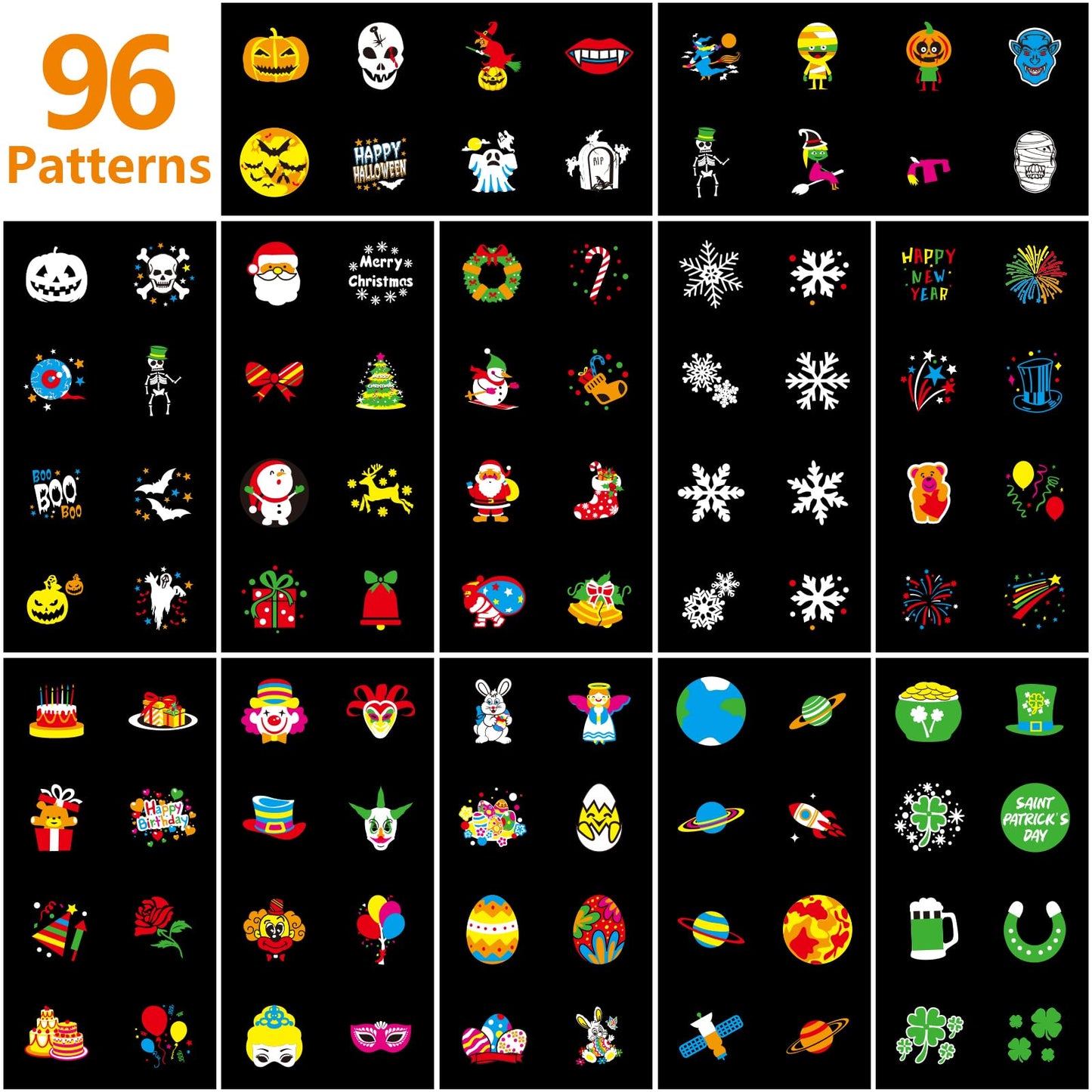 Segotendy Christmas Projector Lights Outdoor, 8 Images Mode Christmas Lights Projector with 96 Cartoons, Waterproof Holiday Projector with Remote Control and Timer for Christmas Decorations
