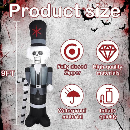 9FT Grey Soldier Inflatable Decoration, Yard Decoration with LED Lights, Outdoor Inflatable Decoration for White Christmas, Halloween, Outdoor Lawn, Garden, Party