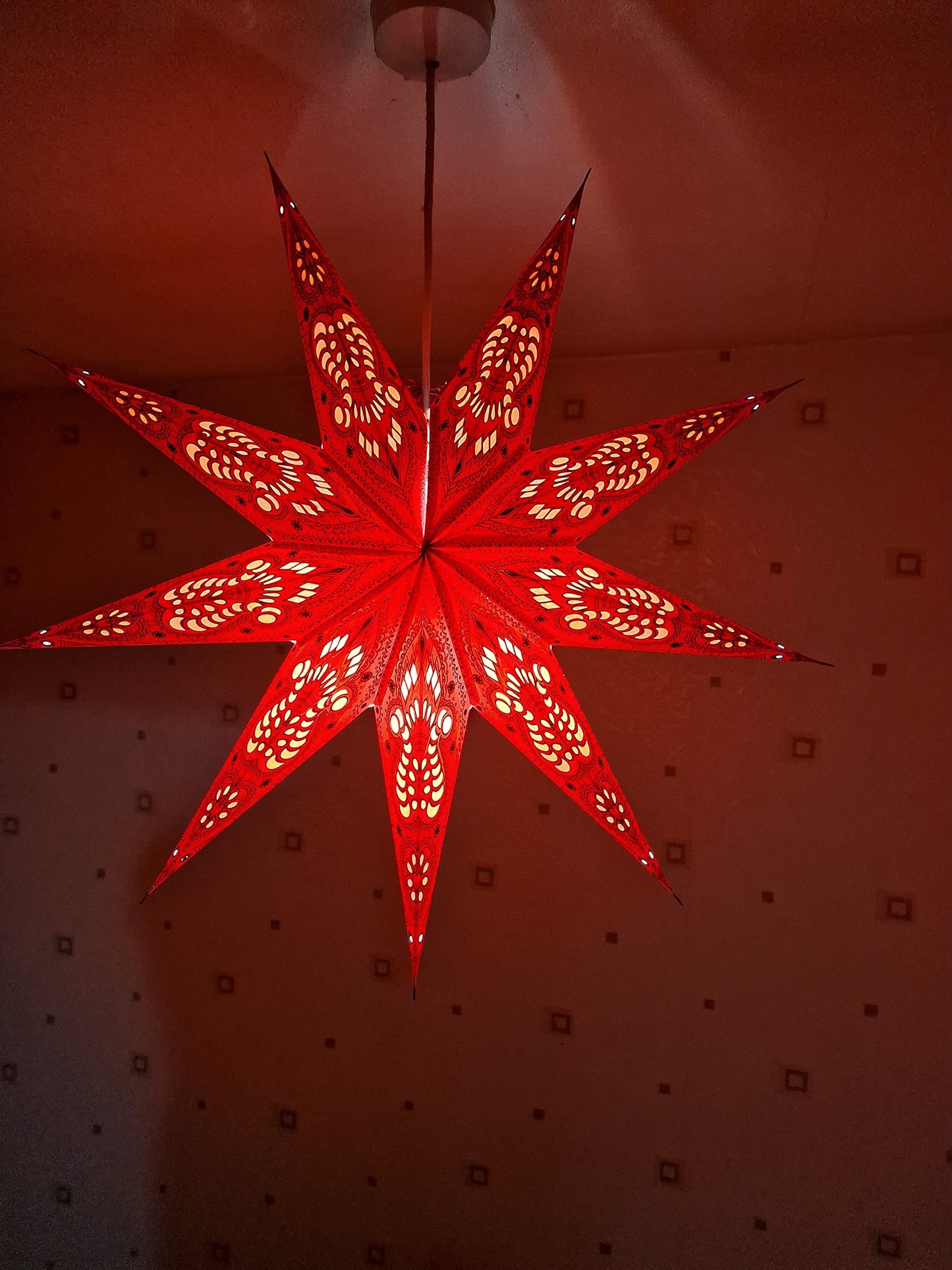 YEPSIO Lantern Lampshade 9 Pointed Paper Star Light Shades Large 60cm Star Hanging Decorations for Christmas Wedding Home Decoration Birthday Party (Red, Black)