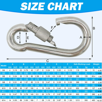 Outmate 304 Stainless Steel Carabiners -2 inch Heavy Duty, Durable & Rust-Free Clips for Gym, Swing, Dog Leashes, Hammocks, Keychains, and More(304,M5 with Screw,Pack of 12)