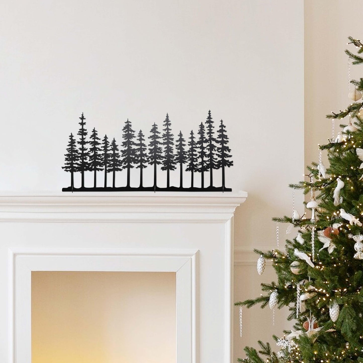 dryelves Metal Pine Tree Decor, Cabin Forest Tree and Nature Rustic Tabletop Decor, Mantel Centerpieces Shelf Decorations, Housewarming Gifts for Home Farmhouse Living Room Bedroom(Black)