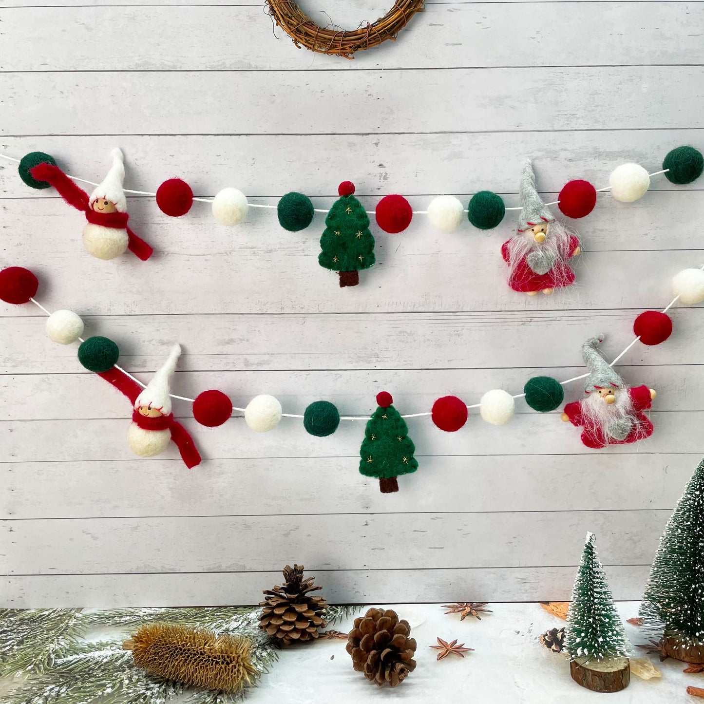 pinkblume Wool Felt Christmas Garland Wool Felt Snowman Xmas Tree Santa Claus Banner Pom Pom Garland Bunting Christmas Decortations Clearance for Home Fireplace Windows Indoor Outdoor Christmas Decor