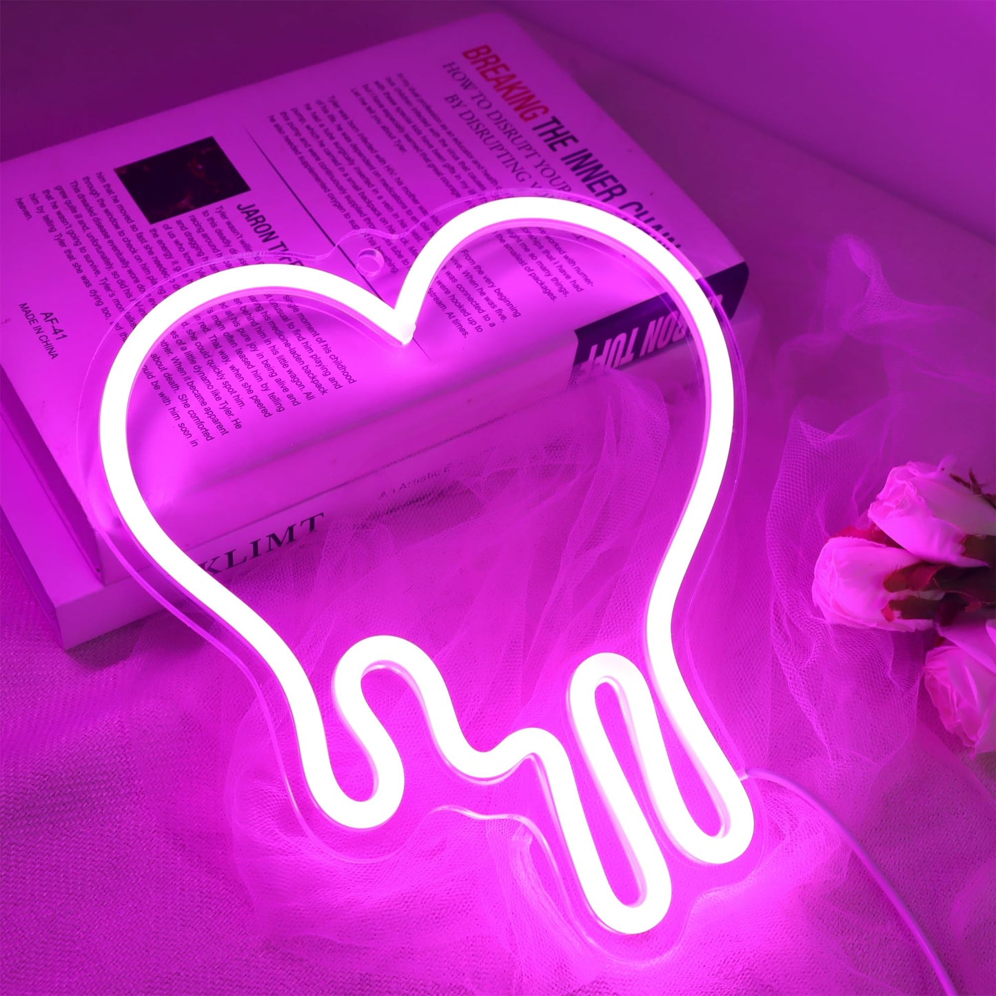 Heart Pink Neon Sign, Attivolife Acrylic LED Light with Dimmable USB Powered, Romantic Love Hanging Wall Table Art Home Bedroom Decor for Girl Woman Wedding Party Dorm Valentine's Day Birthday Gifts