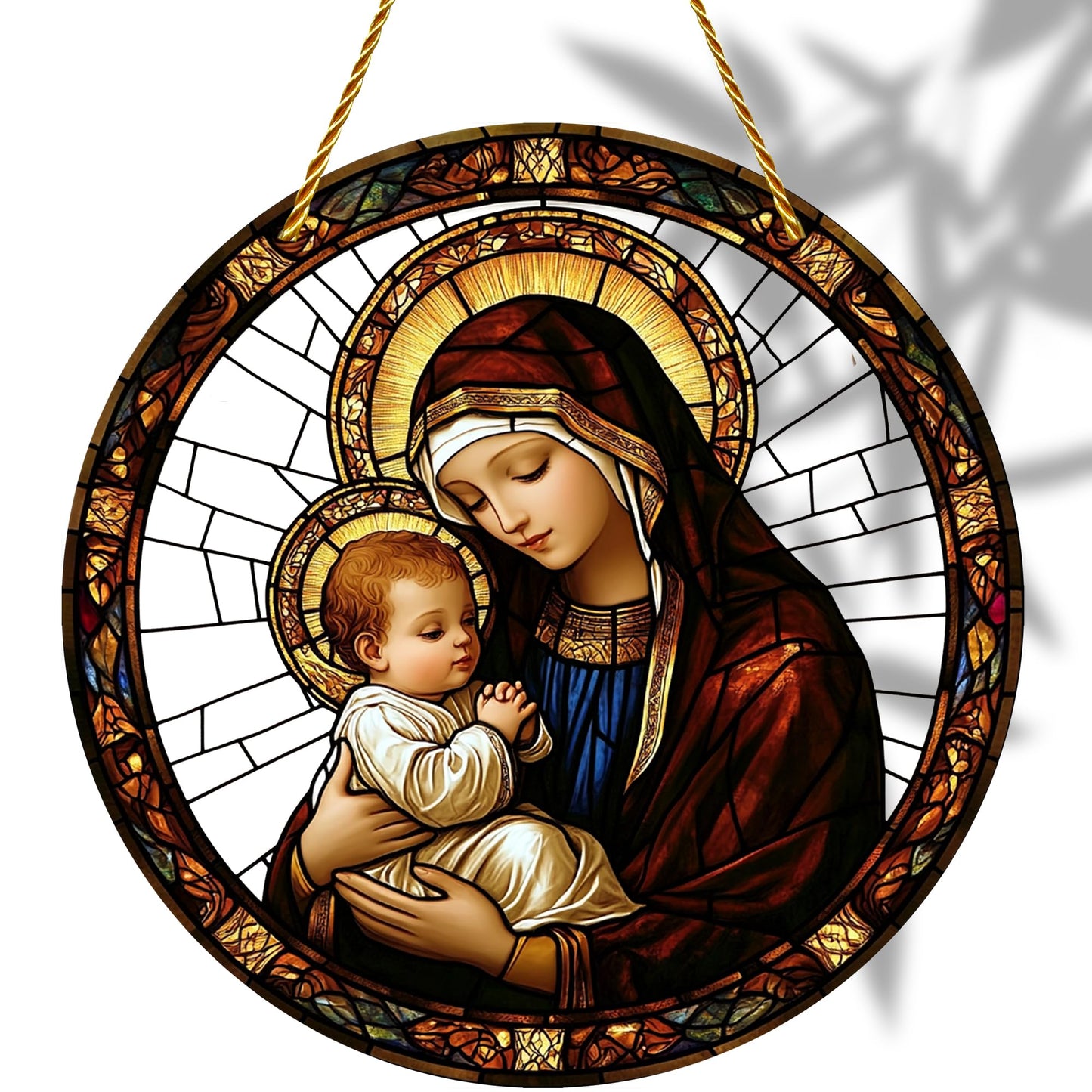8x8 inch Charming Madonna and Child Acrylic Stained Glass Window Hanging Sun Catcher Decor Stained Panel Hangings Wall Art Decor, for Friends and Family (Madonna and Child)