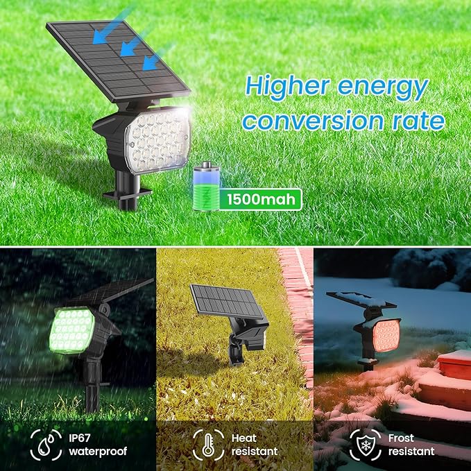 VOLISUN Solar Landscape Spotlights Adjustable Outdoor, Uplights Solar Waterproof IP67, Spot Lights Solar Powered for House,Tree,27 LED with 6 Colors Changing(8 Pack- RGB)