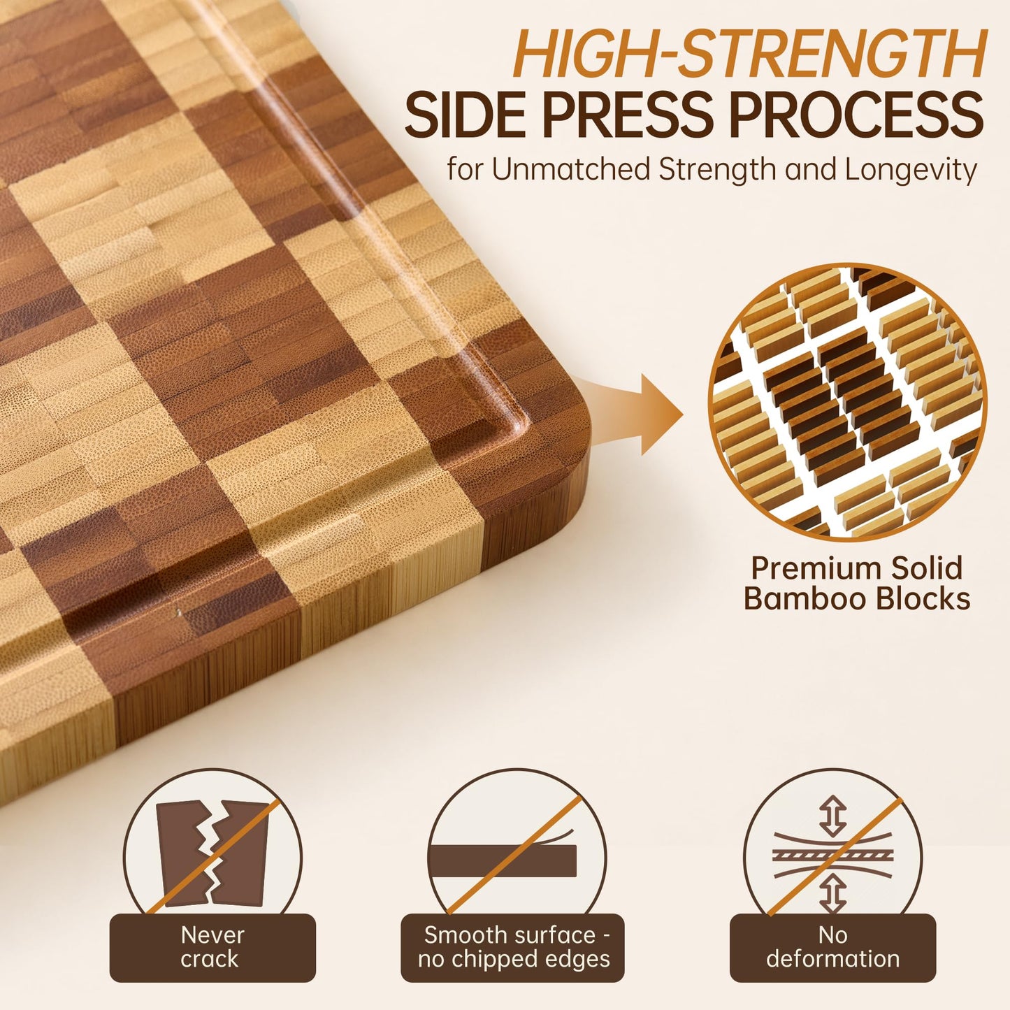 Bamboo Cutting Boards for Kitchen, End Grain Wood Cutting Board with Juice Grooves & Handles, Charcuterie Checkered Chopping Board Thick Butcher Block Serving Tray with Gift Box, 16.5"×11.6"× 1"