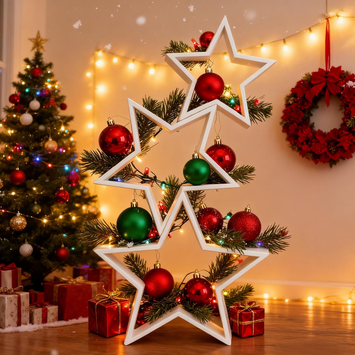 3 Pcs Wooden Stars for Crafts, Rustic Wood Stars, Wooden Tabletop Centerpiece Sign for Crafts, Wood Star Decor, Christmas Star Shelf Display Decorative DIY Christmas for Home Farmhouse Decors (White)