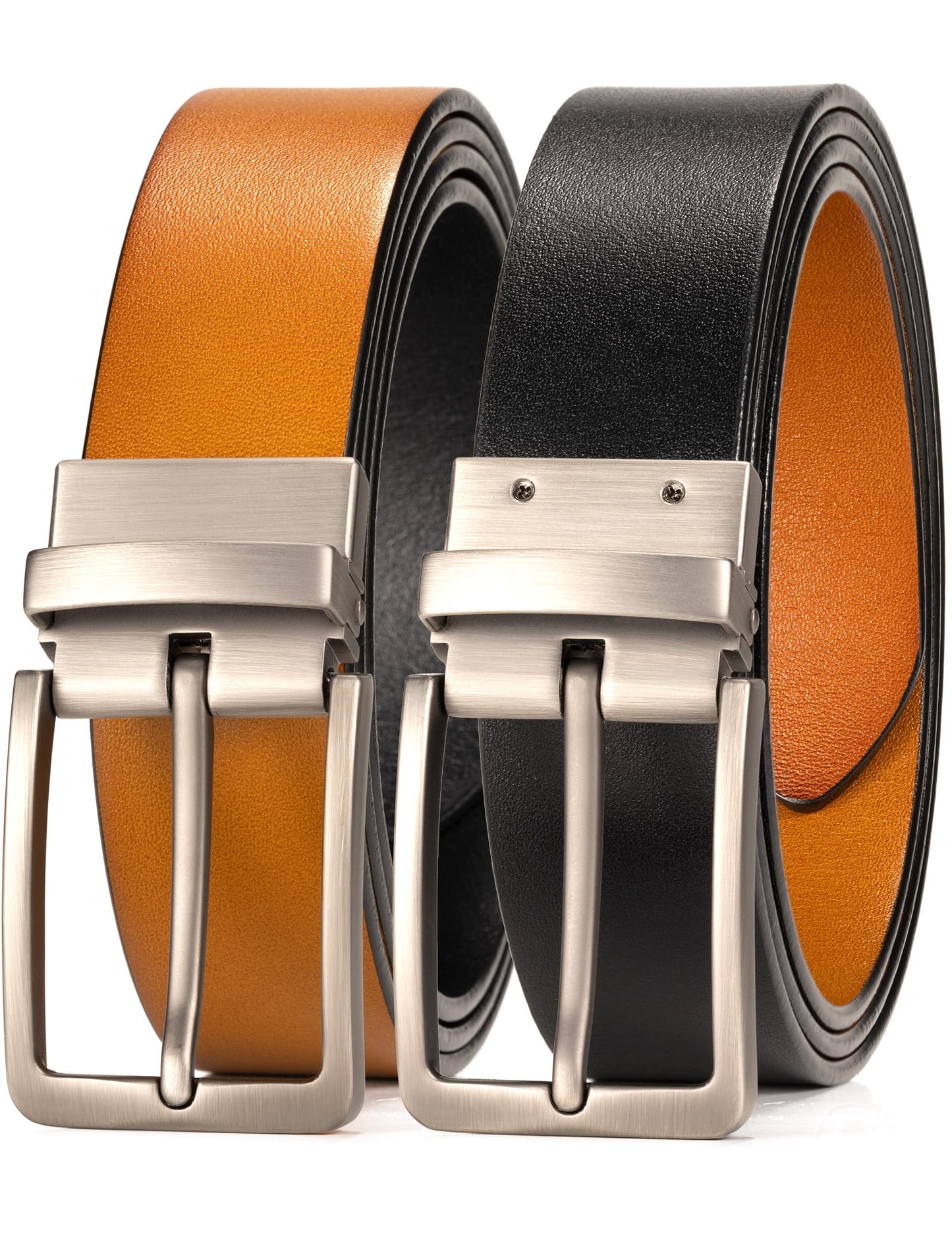 WOLFANT Two-in-One Reversible Leather Belt,100% Italian Full Grain Real Solid Leather Dress Casual Belt