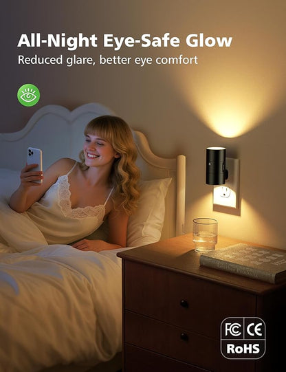 Night Lights Plug Into Wall,3 Color Temperatures LED Night Light Plug in,Dusk to Dawn Sensor,0-100LM Adjustable Brightness,Dimmable Night Lights for Hallway Bathroom Stair Bedroom,Black,6 Pack