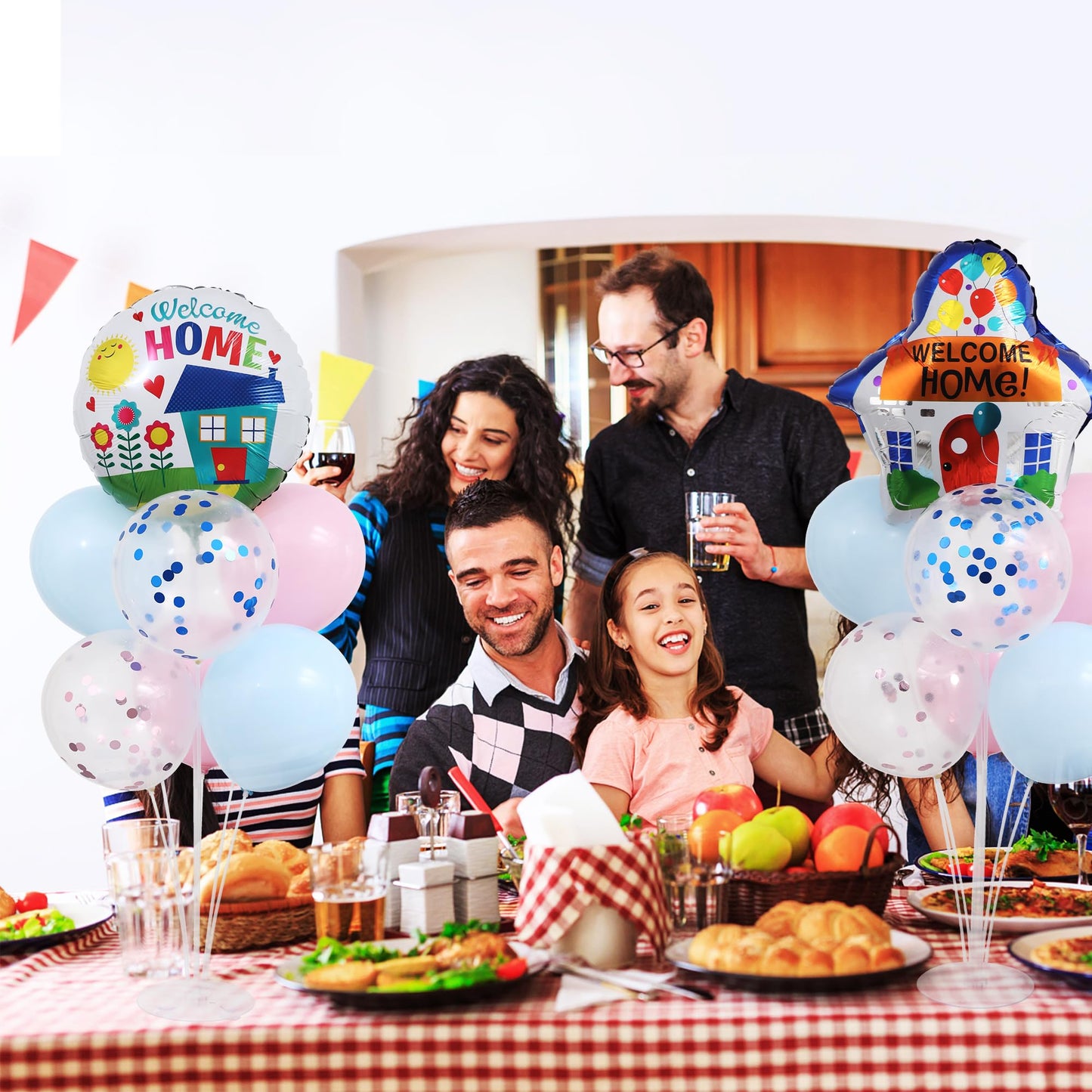 Welcome Home Balloons Table Centerpiece Stand Kit 2 Sets for Table with Blue Pink Sequin Balloons for Welcome Home Baby Shower Birthday Party Decorations