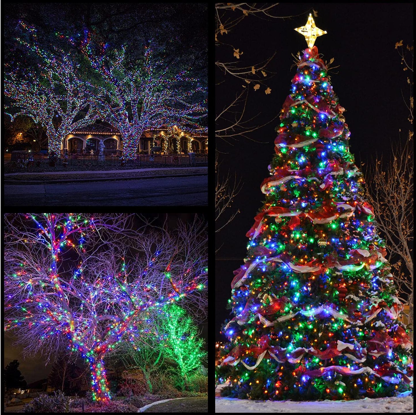 YULETIME 200 Multicolor LED Christmas Lights, 66 ft Green Wire String Light