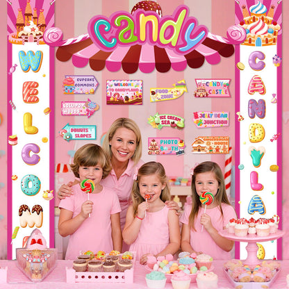 Candyland Party Decorations Welcome Candyland Door Banner Porch Sign Lollipop Paper Cutouts Sweet Candy Theme Party Supplies for Kids Candy Land Birthday Baby Shower Halloween Christmas Decor