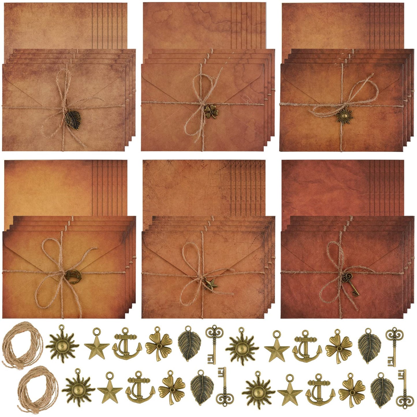 Vintage Stationary Paper and Envelopes Set, Writing Stationery Paper Letter and Envelopes Includes Sheets Antique Letter Papers, Kraft Envelopes, Retro Accessories, Rope (120 Pieces)