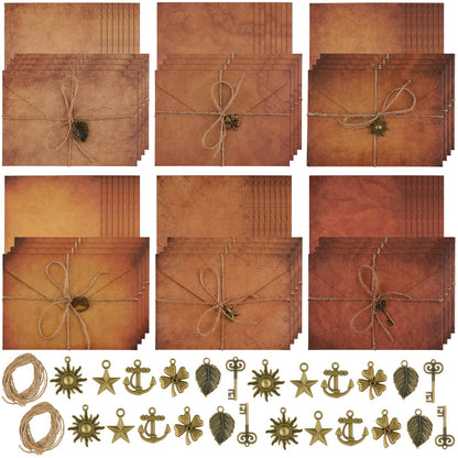 Vintage Stationary Paper and Envelopes Set, Writing Stationery Paper Letter and Envelopes Includes Sheets Antique Letter Papers, Kraft Envelopes, Retro Accessories, Rope (120 Pieces)