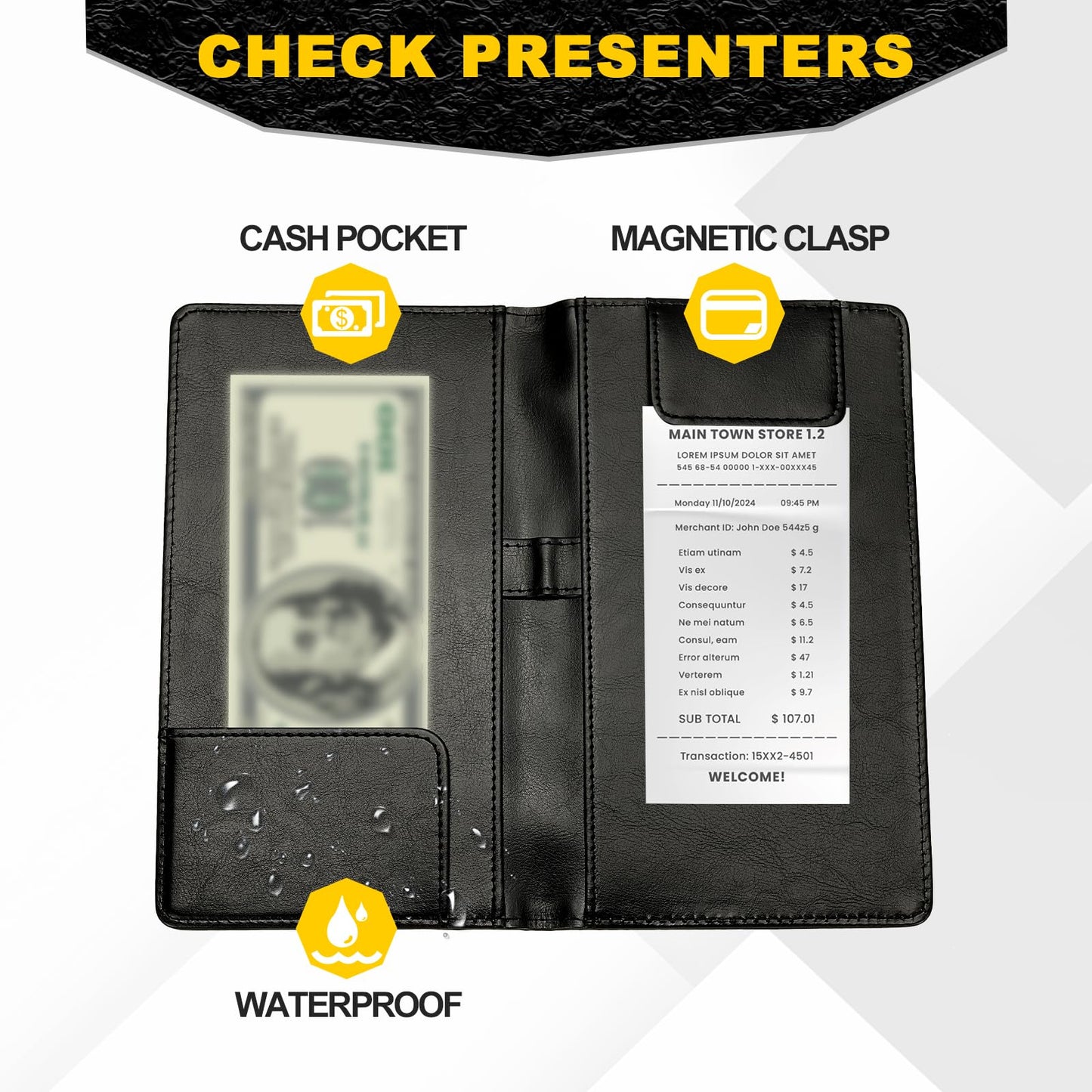 PATIKIL Restaurant Check Presenters, 20Pcs Guest Check Bill Holder with Magnetic Clip PU Leather Check Presenters for Restaurants Waitress Servers Bars, Black