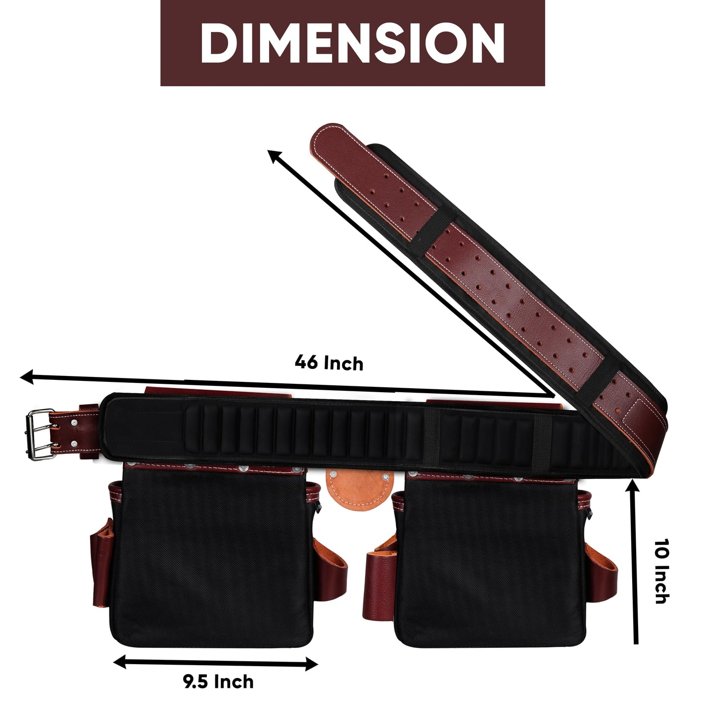 FUERI Tool Belt With Suspender Men Carpenter Pouches Construction Bags (Black and Maroon Tool Belt with Black Suspender, 2X-Large (48'' to 54''))
