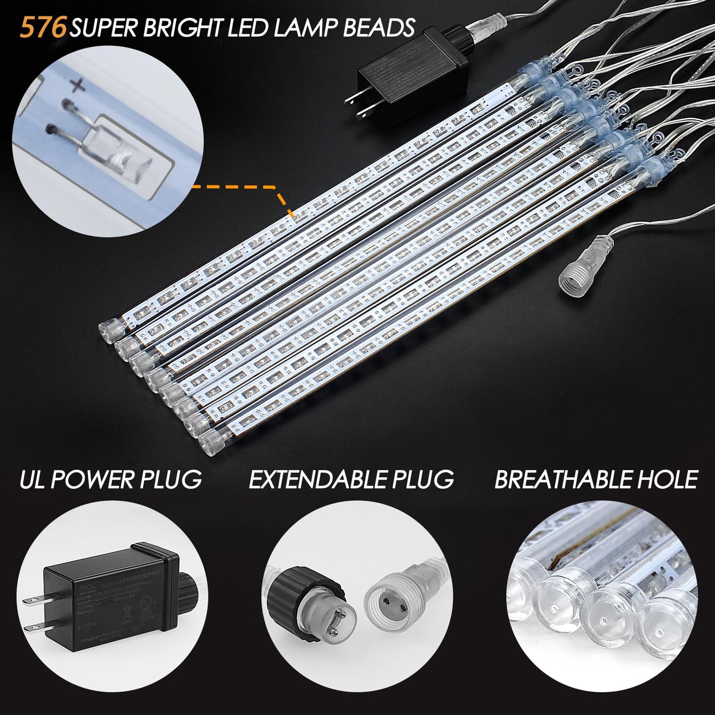 FYYZY Christmas Lights Meteor Shower Rain Light Falling Rain Lights with 16 Tubes 384 LEDs Waterproof Icicle Snow Fall String Lights for Party Tree Home Patio Outdoor Decoration(16 Tubes,Blue)