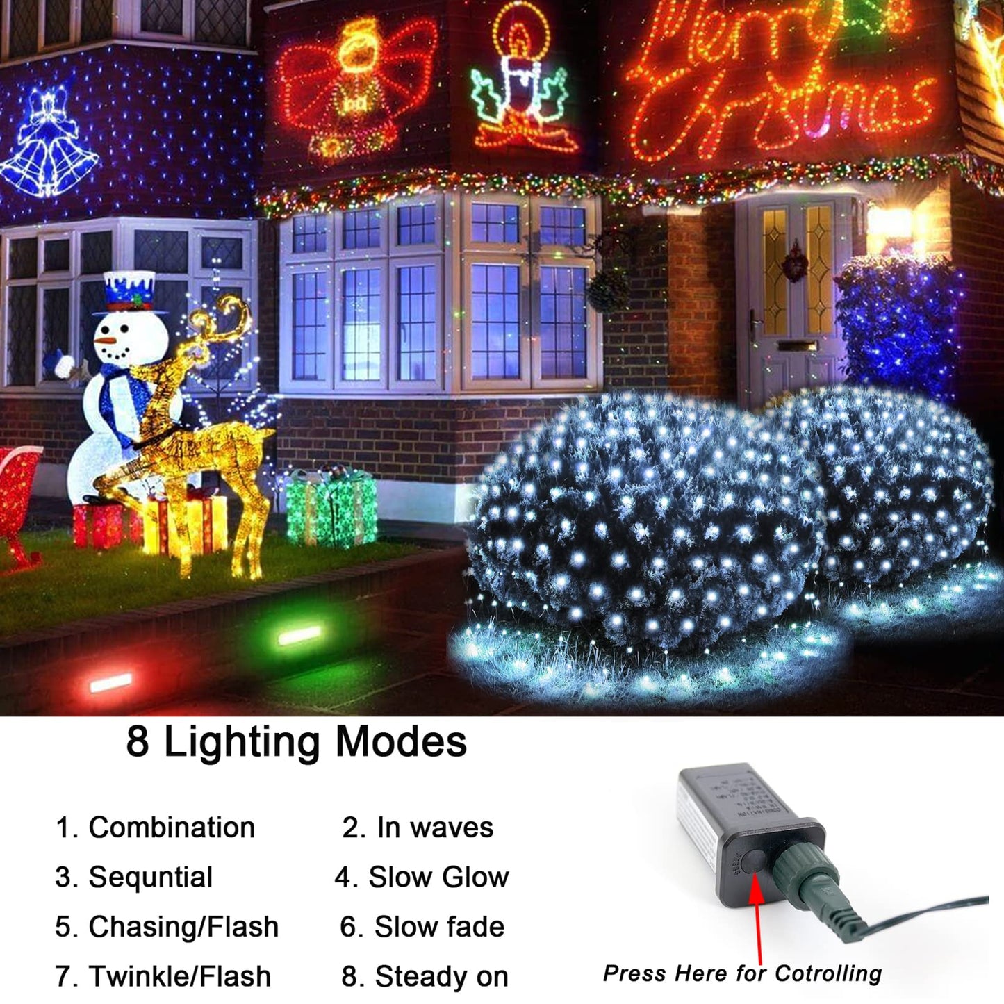 OYCBUZO 360LED Net Lights Outdoor, 21ft x 5ft Connectable String Mesh Lights 8 Modes with Memory Function, Christmas Netting Light Plug in for Bushes Thanksgiving Xmas Tree Party Garden - Cool White