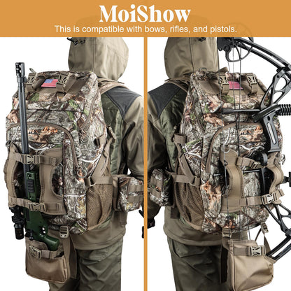 MoiShow Hunting Backpack, Outdoor Hunting Pack with Rifle Holder, Hunting Backpacks for Men, Hunting Bag with Waterproof Rain Cover