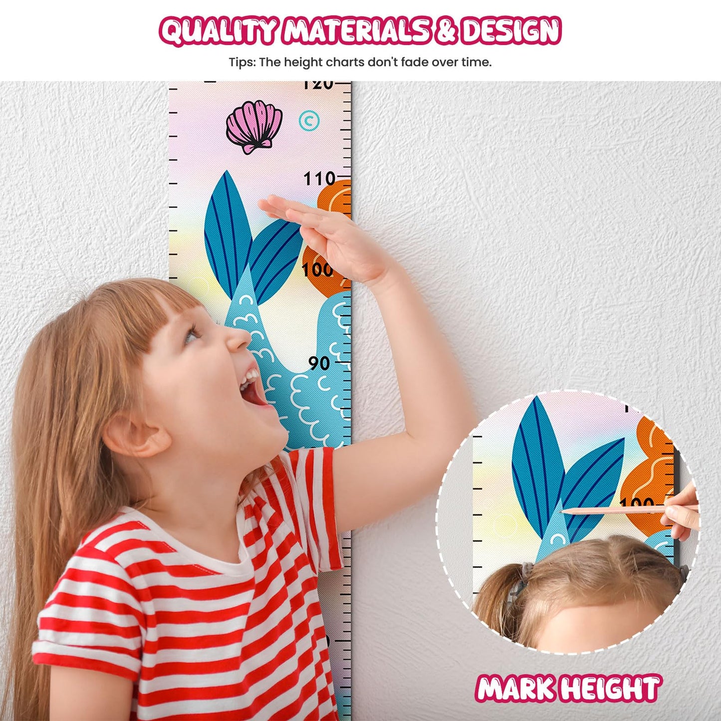 Update Mermaid Kids Growth Chart Wood Baby Kids Growth Chart for Wall Canvas Height Measurement Ruler from Toddler Removable Height Measurement for Christmas Wall Hanging Child's Nursery Room Decor