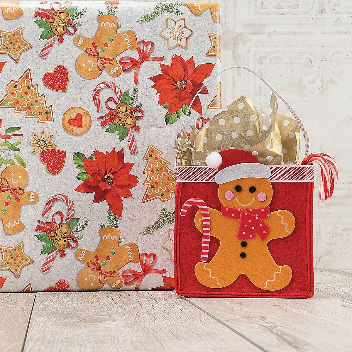 Current Gingerbread Man Christmas Treat Bags, Set of 6, 5.25" Tall Felt Gift Bags for Children, Holiday Parties, Teachers, and Decorations