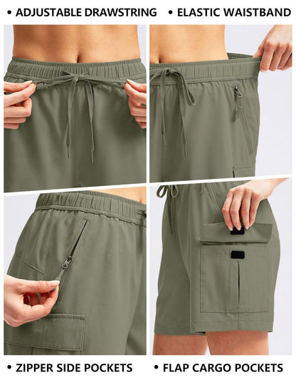 SANTINY Women's 5''/ 7''/9'' Hiking Cargo Shorts Quick Dry Lightweight Summer Shorts for Women Athletic Golf Zipper Pockets(Silver Sage_M)