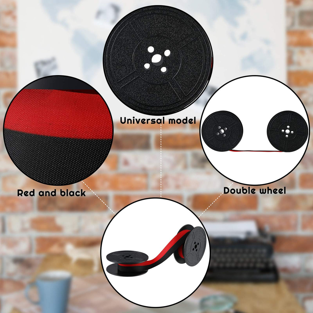 Tenare 4 Pairs Universal Typewriter Ribbon Twin Spool Ribbon Twin Spool Replacement Pack for Most Typewriter (Red,Black)