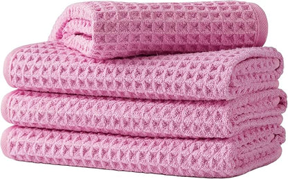 Microfiber Waffle Face Towels, 4 Pieces, Fast Drying, Lint Free 430 GSM