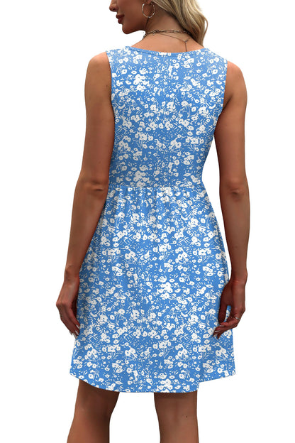 WIHOLL Summer Dresses for Women 2025 A Line Sleeveless Spring Dresses for Women Casual Cute Beach Vacation Clothes Fashion Floral Dress Sundresses with Pockets Womens Sun Dress Blue M