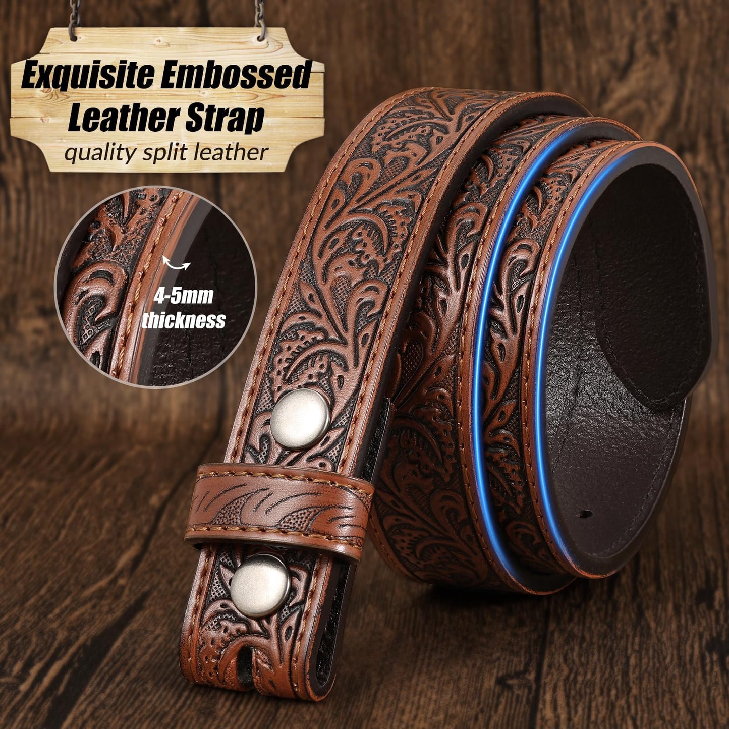 JKEEMI Kids Western Belt for Boys Girls, Embossed Genuine Leather Cowboy Cowgirl Belt for Jeans Pant Dresses Gift