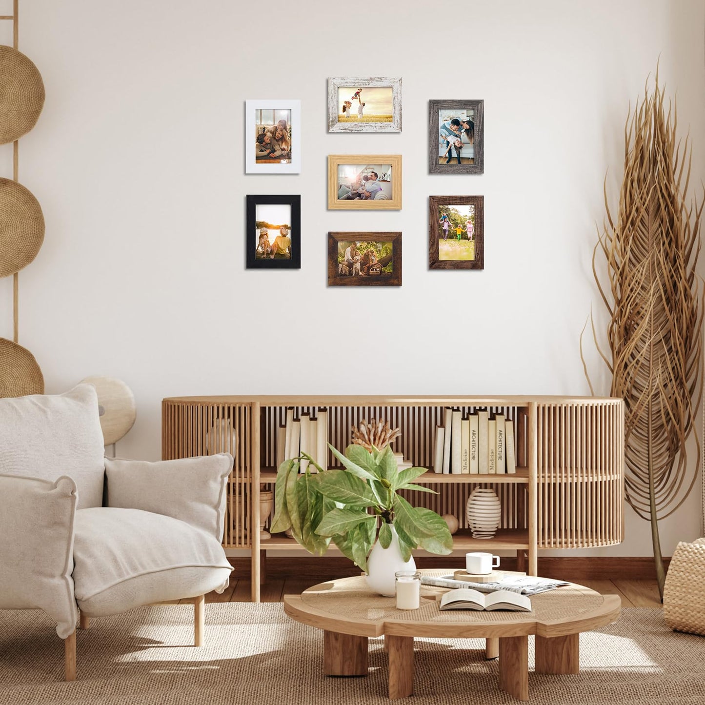 PETAFLOP 4x6 Frame Set of 7, 4x6 Picture Frame in Multi Colors, Rustic Wooden Frames for Tabletop and Wall Mounting Display