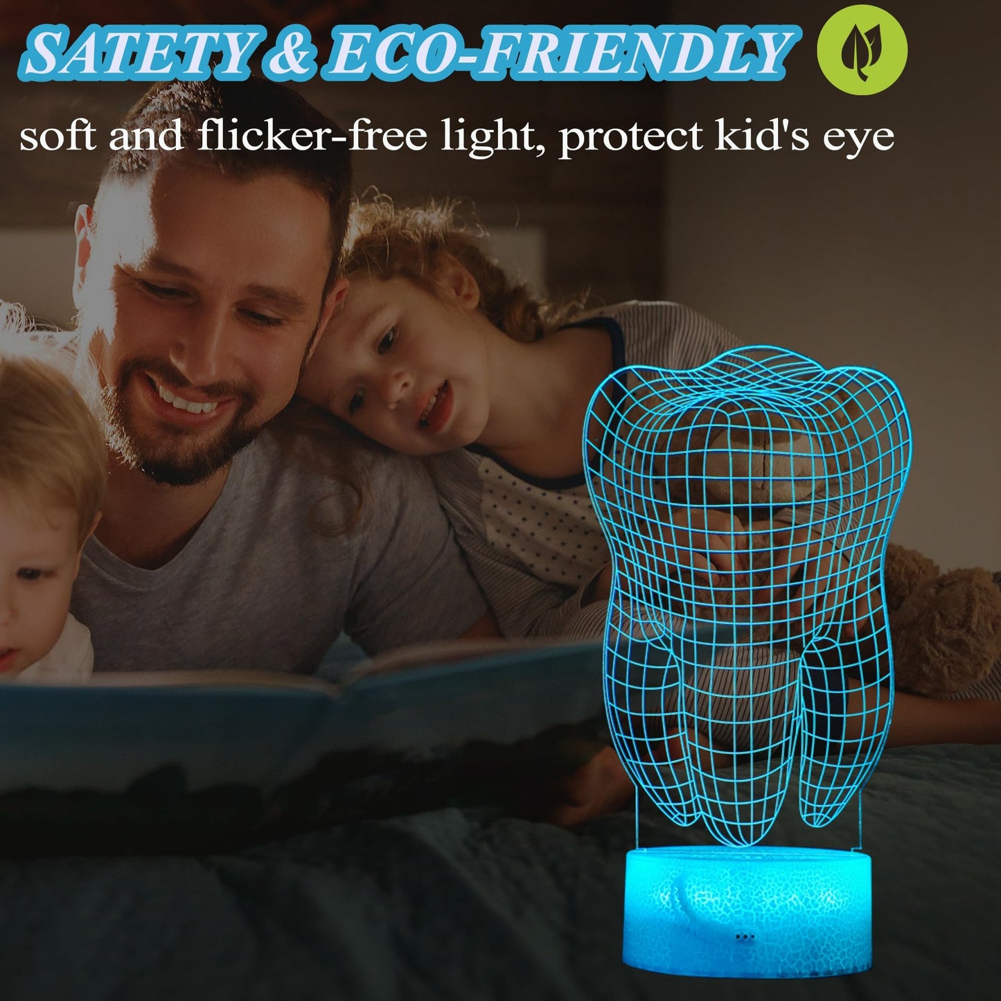 POSSHE Dental Gifts, 3D Tooth Night Light, 3D Illusion Lamp, 16 Colors Changing, Remote Control, Dimmable, Living Room Decoration, Xmas Tooth Model Gifts