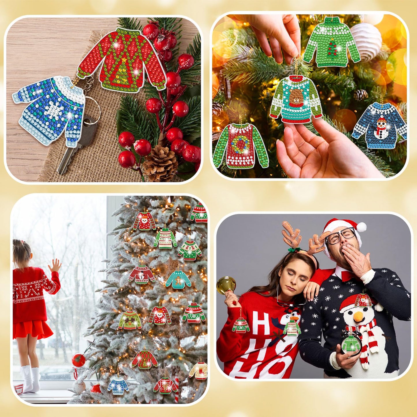 Estune 15 Pcs Christmas Diamond Painting Keychain Kits Christmas in July Party Sweater Theme 5d DIY Diamond Art Kits for Adults Xmas DIY Crafts Hanging Ornaments Home Decor