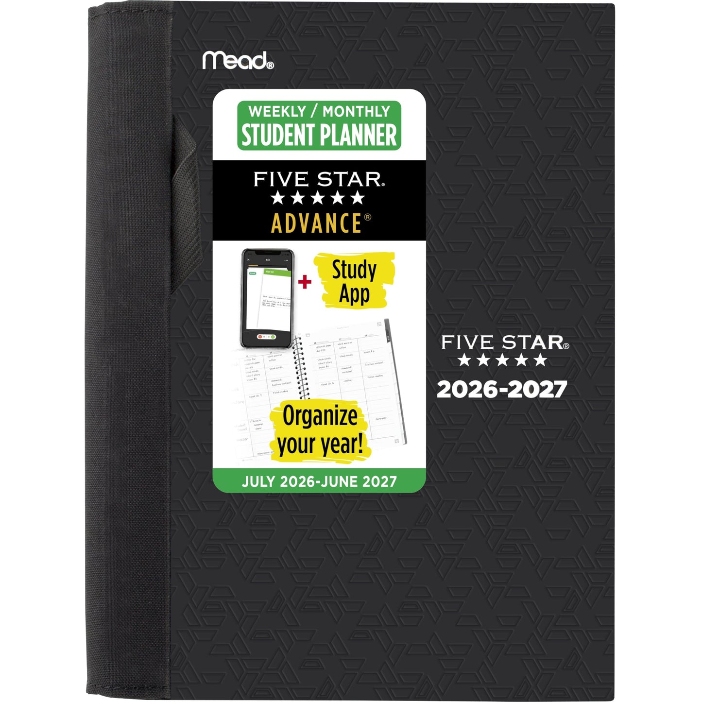 Five Star Planner 2026-2027 Weekly & Monthly Academic 12-Month July-June Advance Student Planner + Study App, 5-1/2" x 8-1/2", Black (CAW45905)