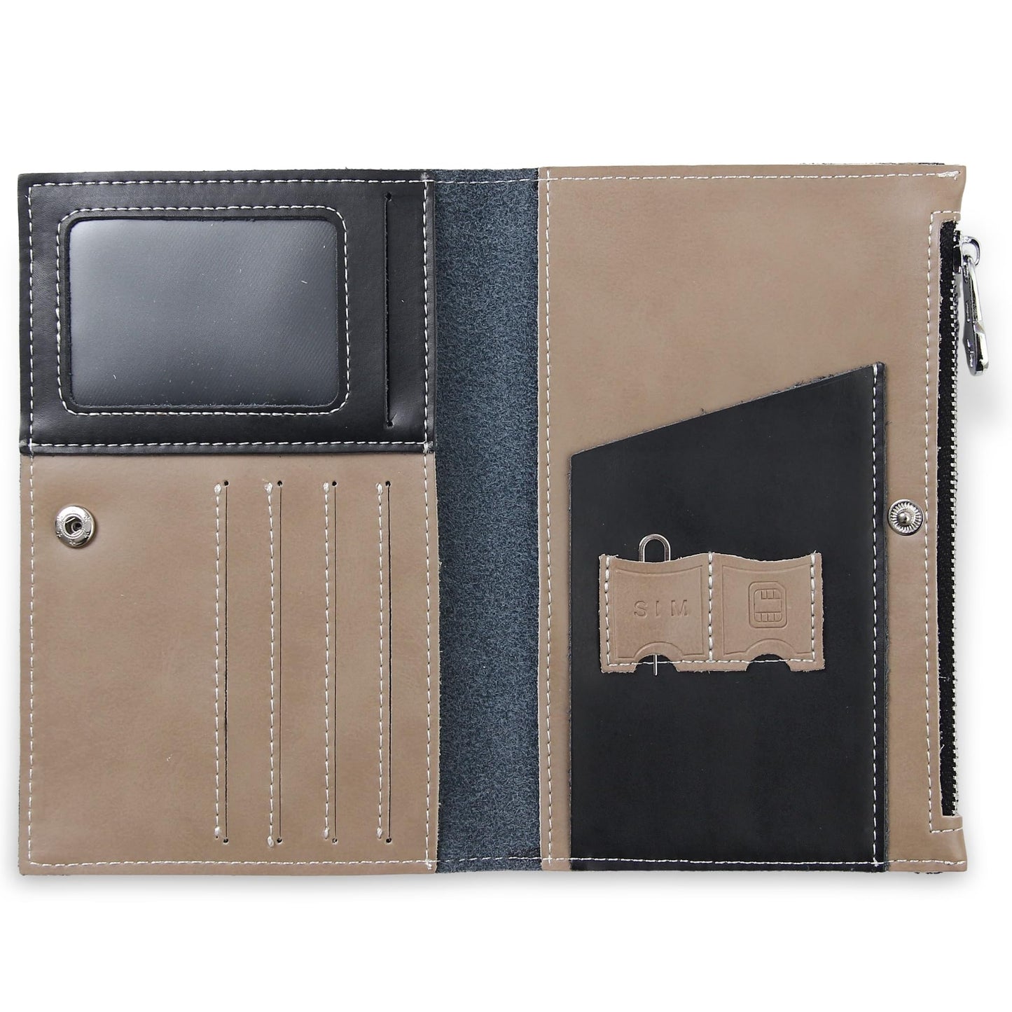 EutDett Leather Passport Wallet for Men and Women, Passport Holder Slim Bifold Travel Wallet with Zippered Coins Pocket and SIM Slots Passport Cover Case (Black)