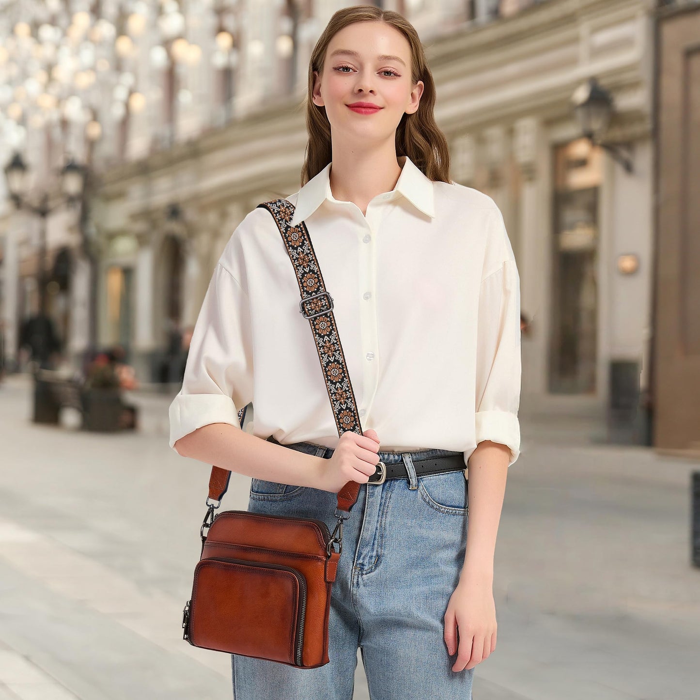 HESHE Genuine Leather Crossbody Bags for Women Satchel Purses Shoulder Handbags with 2 Adjustable Strap Hobo Purse (Brown)