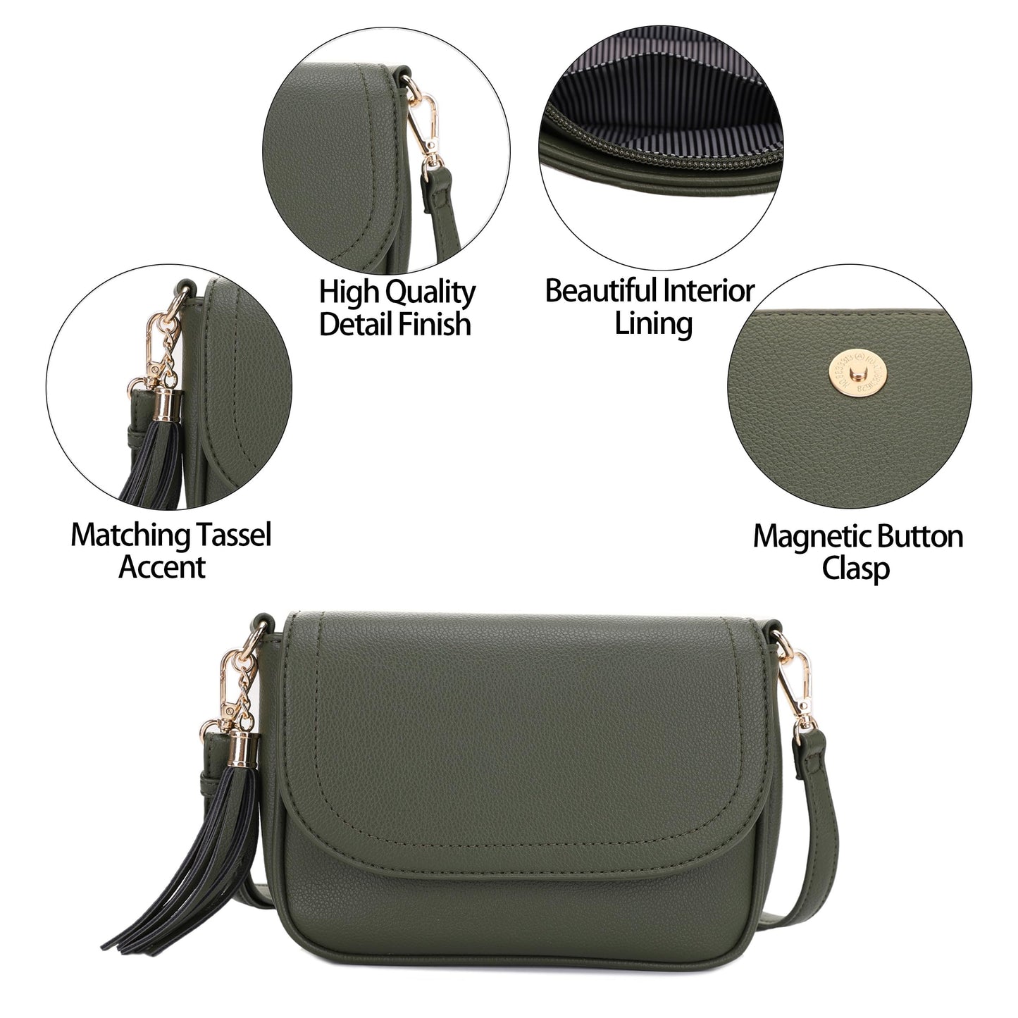 EVVE Small Crossbody Bag for Women Trendy Vegan Leather Flap Saddle Purses with Adjustable Shoulder Strap - Dark Green