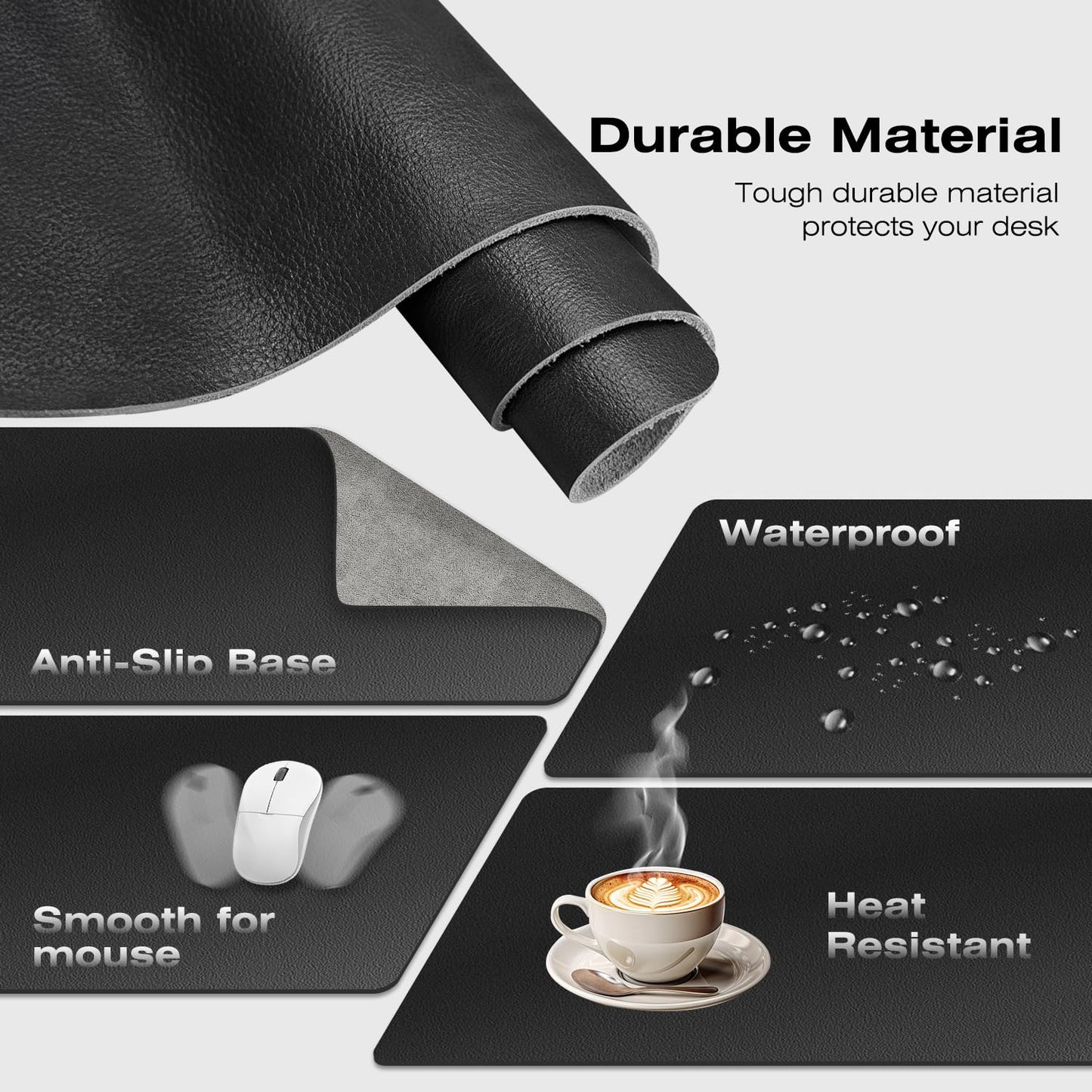 MONOMI Large Desk Mat 47.2" x 23.6",Leather Desk mat,Desk matt for Desktop,Large Mouse Pad,Office Desk mat,Waterproof Desk Blotter pad for Office&Home(Black)
