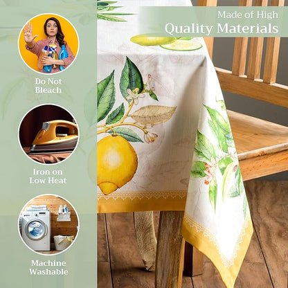 Maison d' Hermine Table Cloth Rectangle Table 100% Cotton 54 x 72 Inches Tablecloth Reusable Decorative for Dining Room, Farmhouse, Home, Party, Festive & Wedding Spring Summer - Limoncello